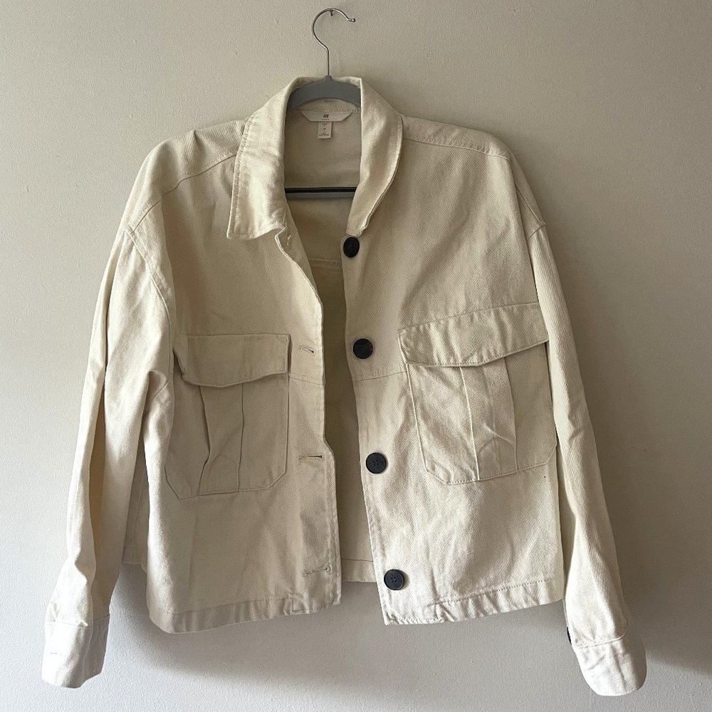 H&M Cream White Crop Trucker Jacket